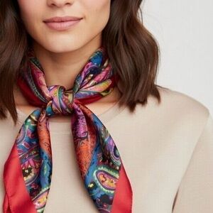Vibrant Honey Paisley Scarf with Red Border